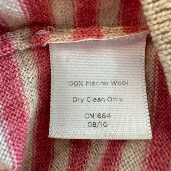 Talbots Boyfriend Sweater Button Down Cardigan Italian Merino Wool Beige Pink L - Picture 6 of 8